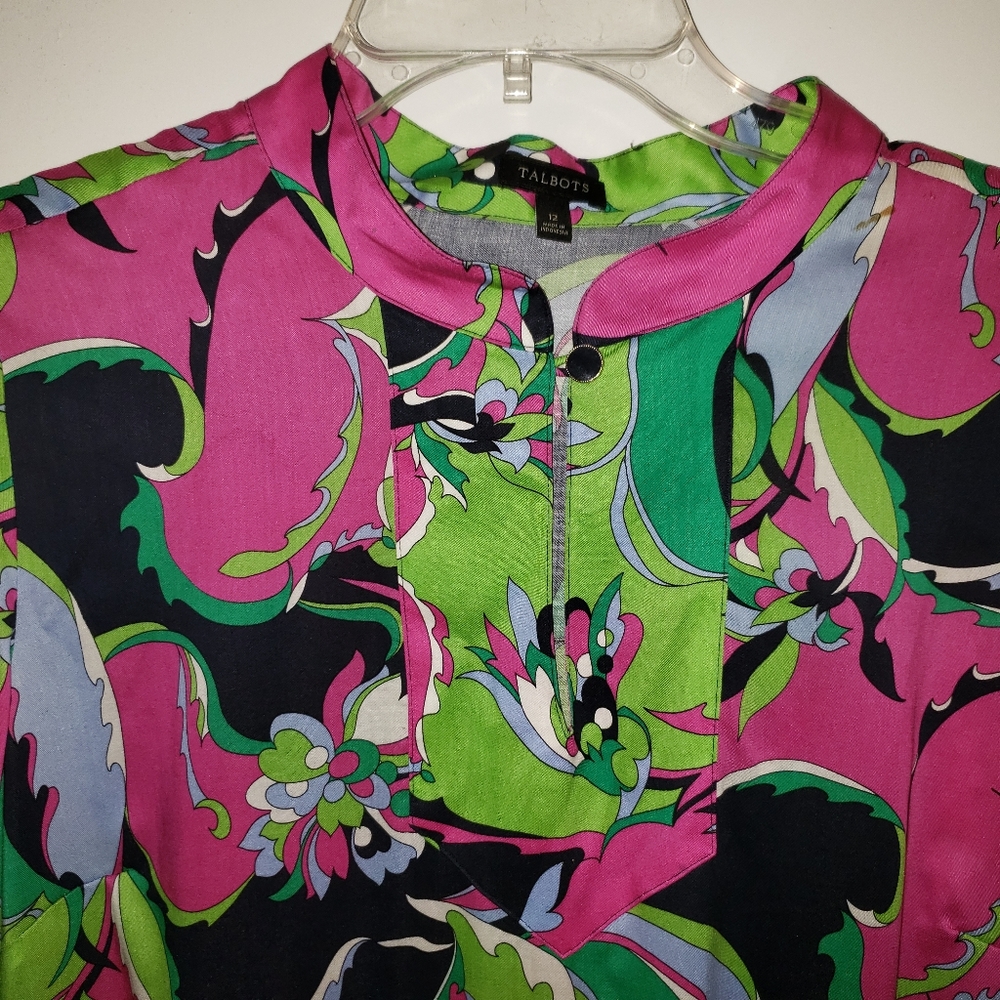 Talbots 12 Nehru Button Collar Multicolored Floral - image 1